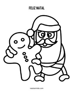 Pai Natal  com boneco de gengibre para colorir